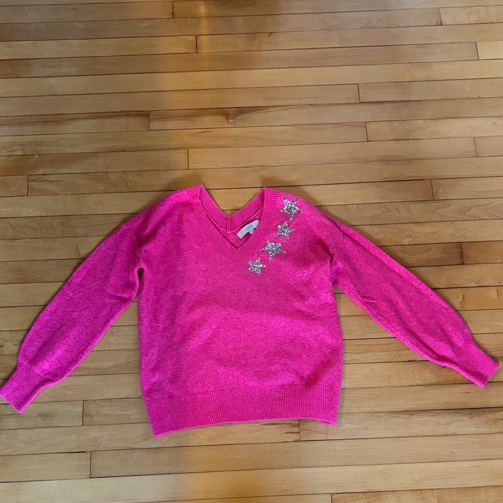Loft Fashion Pink V-Neck Sweater with Star Details